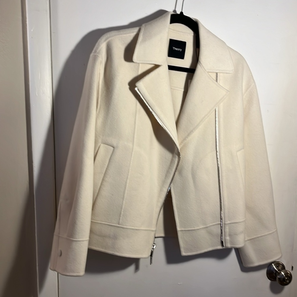 Theory NWT Oversized Moto Jacket in Double-Face Wool-Cashmere Cream 0 - Picture 3 of 11